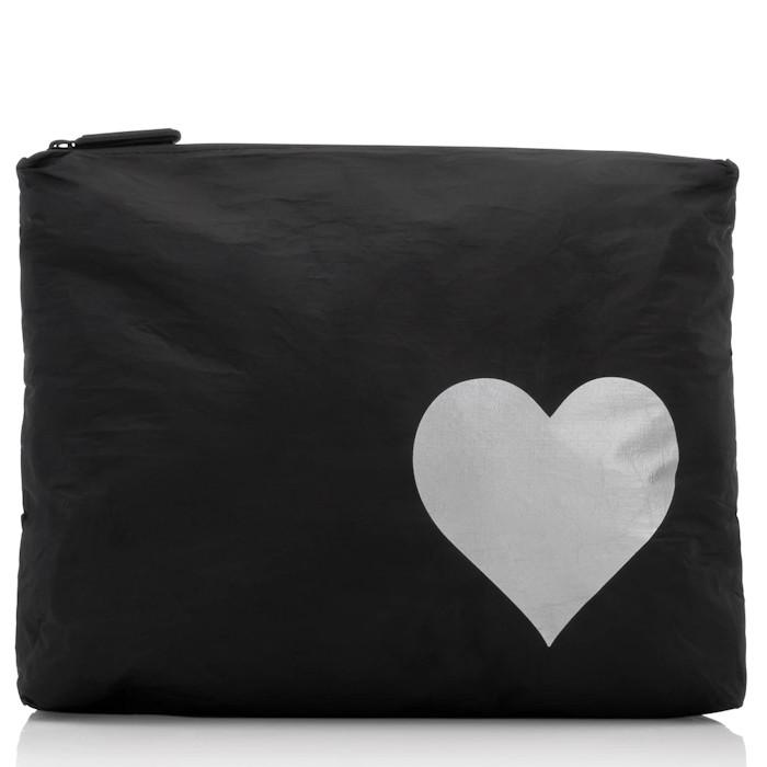 Heart Zipper Pack Black with Silver Heart